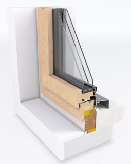 3D-Querschnitt Einbau UNILUX Holz-Alu-Fenster