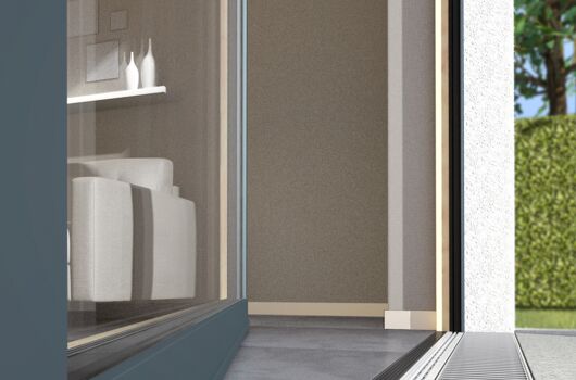Detailansicht UNILUX Holz-Alu-Tür mit barrierefreier Nullschwelle
