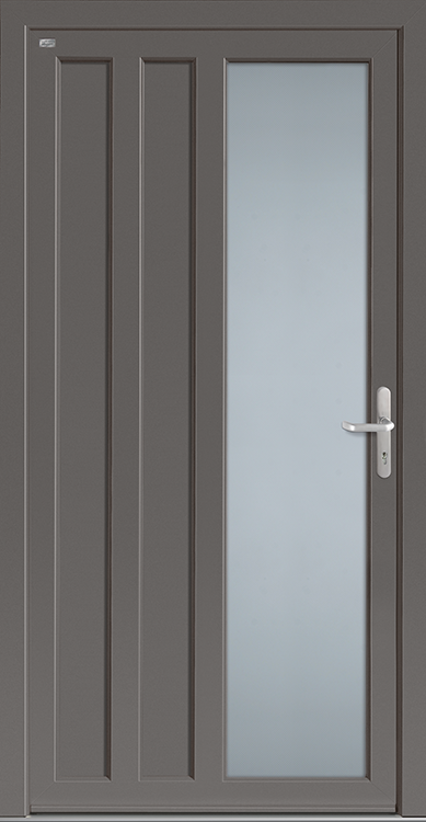 Anthrazitfarbene UNILUX Holz-Alu-Nebeneingangstür mit Glaselement
