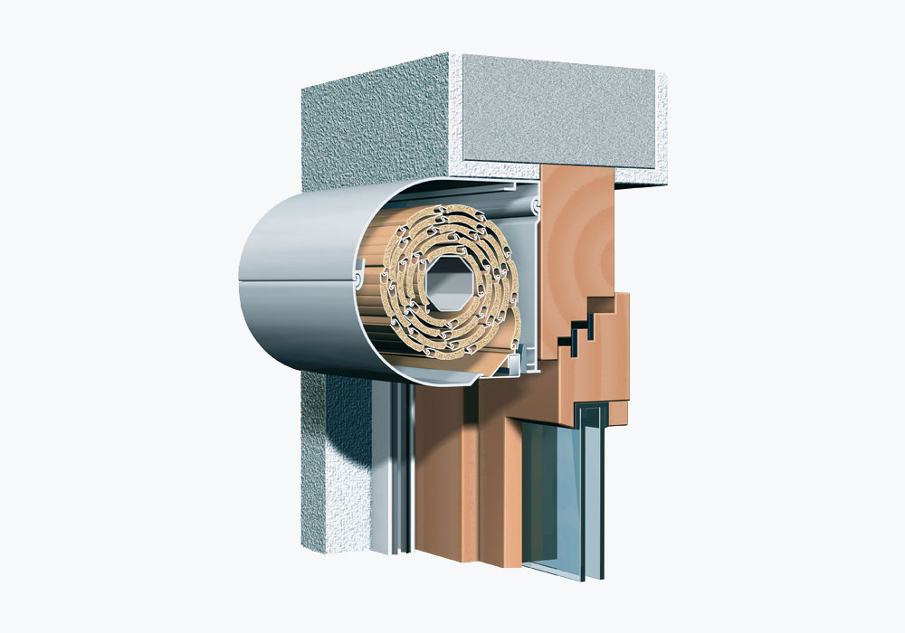 3D-Querschnitt eines Rolladen-Vorbaukastens